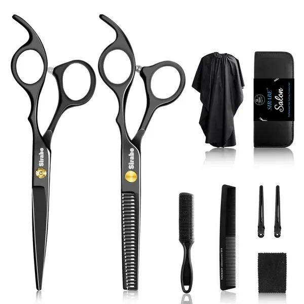 

10 PCS Hair Cutting Scissors Set with Thinning Shears, Comb, Cape, Clips – Professional Barber & Salon Use