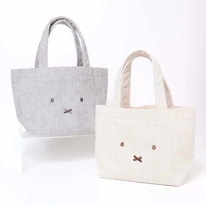 New Kawai Mimi Emoji Embroidered Handbag Cute Cartoon Lunch Box Bag Large Capacity Hand-held Bento Bag