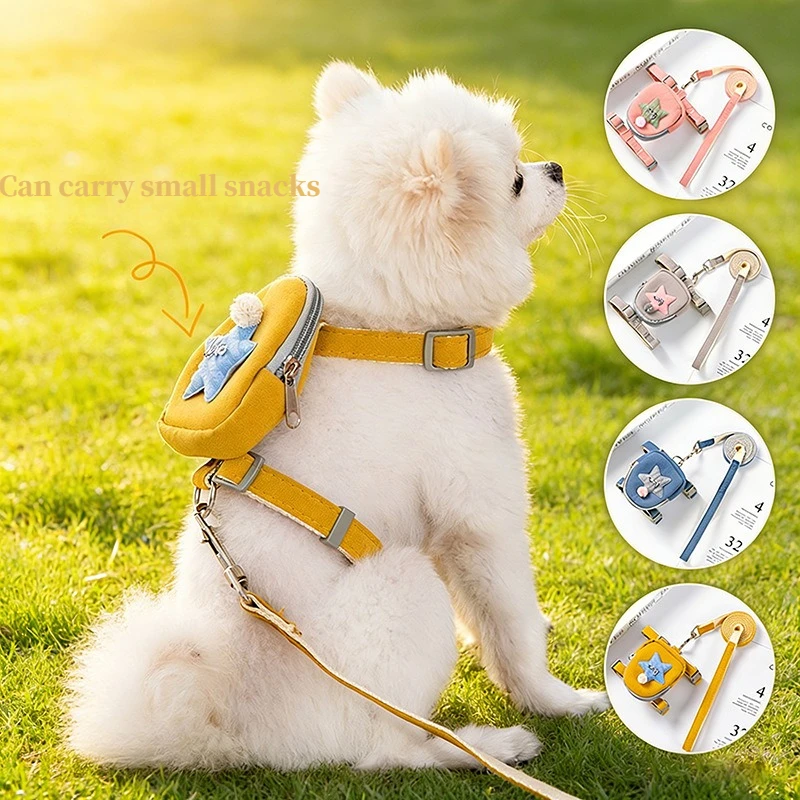 Laisse pour chien avec mini sac à dos créatif, réglable et respirant, pour le rangement des friandises, accessoires pour animaux de compagnie pour