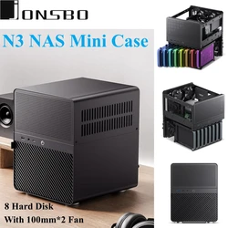 JONSBO-Mini boîtier NAS N3 en aluminium, châssis ITX, 8 supports de disque dur, refroidisseur de processeur 130mm, carte de fouille 250mm avec ventilateur 100mm x 2, châssis SEE