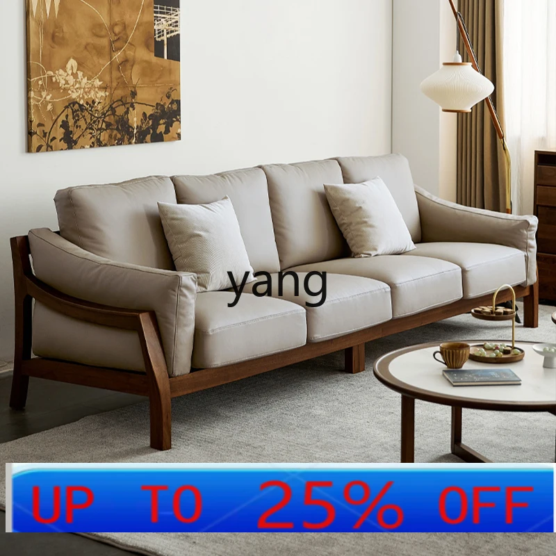 

LHH black walnut solid wood leather sofa living room home simple small apartment sofa furniture