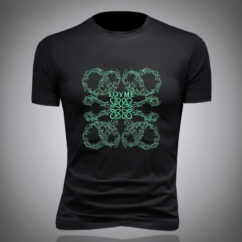 

Футболка ZhanChao с вышитыми буквами, короткий рукав, приталенный крой, круглый вырез, летняя, модная, универсальная, из смесового хлопка и полиэстера