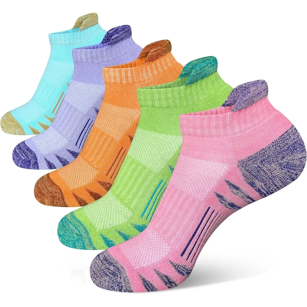 Womens Ankle Anti-blister Thick Cushioned Wicking Odor Resist Athletic Running Socks 5 Pairs