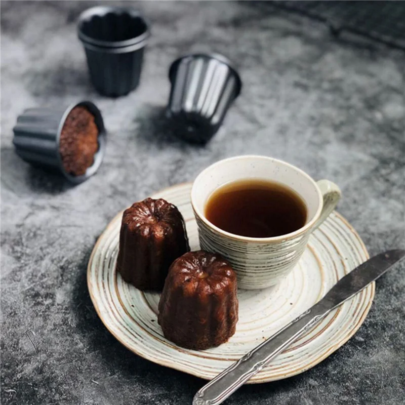 

AS94-4X Canele Mold, Cannele Muffin Cup, 4Pcs Non-Stick Cannele Mould Gray-Black Canneles