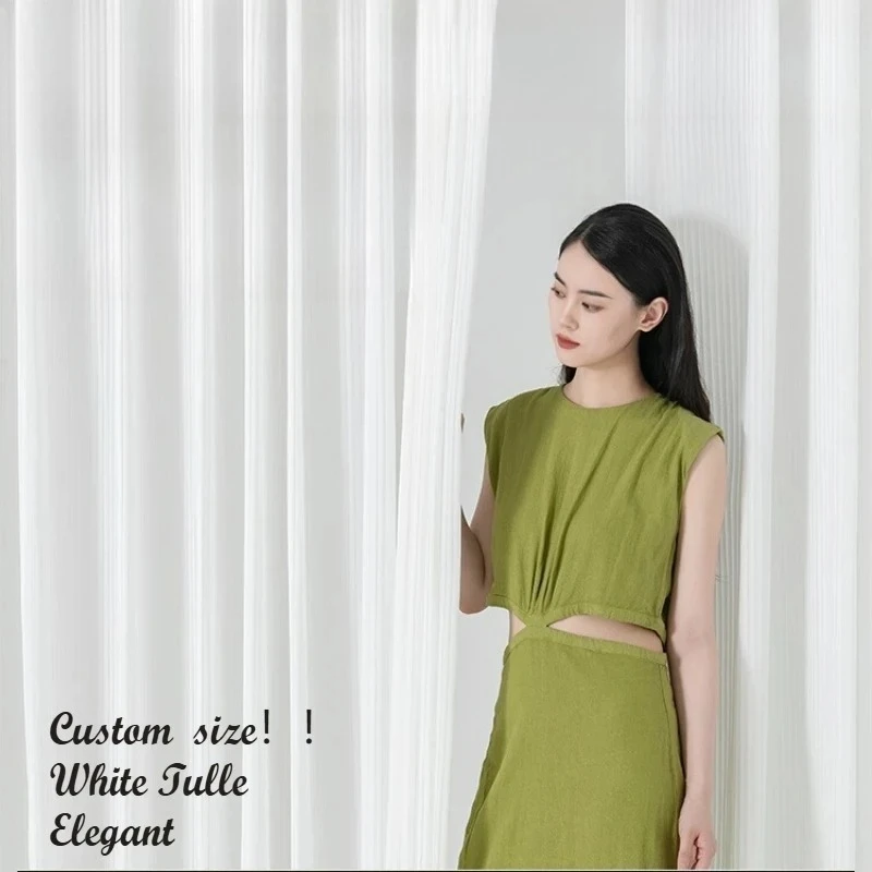Custom  Size！！Modern Fashion Luxury Vertical Blind Chiffon Elegant White Curtains for Living Dining Room Bedroom Decor Window