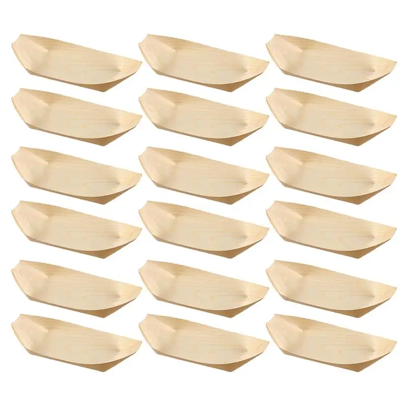 

150pcs Sushi Wood Boat Plates Disposable Snack Containers Dessert Serving Trays Sushi Wooden Salad Dessert Pine Boat Snack Bowl