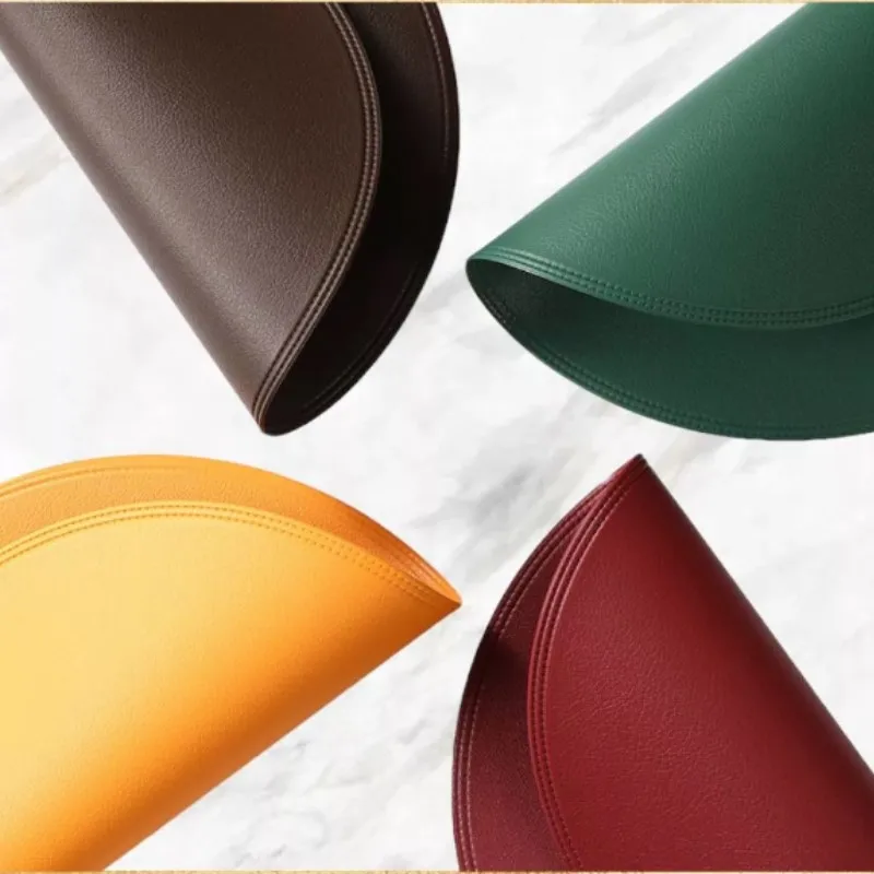 1/2/6PCS Black Round Placemats Set Luxury Shaped Fuax Leather PU Coffe Table Mat Cafe Pad Christmas Decor Kitchen Accessories