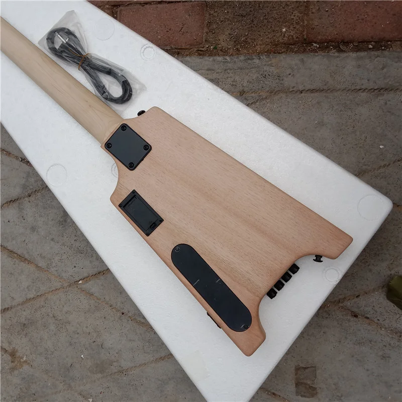New Unfinished Headless Electric Bass Guitar,Mahogany Body&Rosewood Fingerboard With Red LED Light  BJ334
