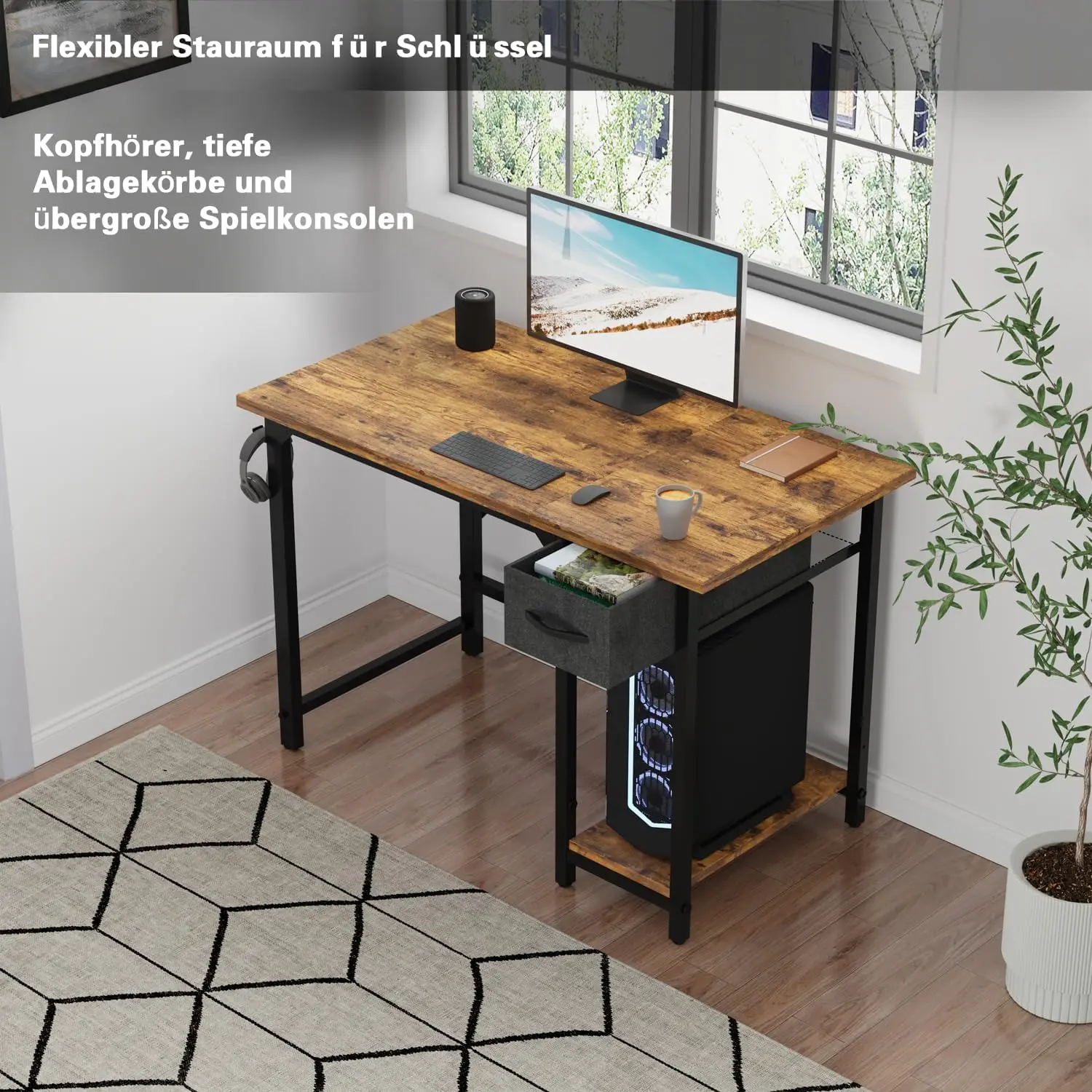 ديفوكو 100x50 سم مكتب مع أدراج طاولة كمبيوتر صغيرة مع حامل سماعات الرأس طاولة مكتب صغيرة طاولة الدراسة #5