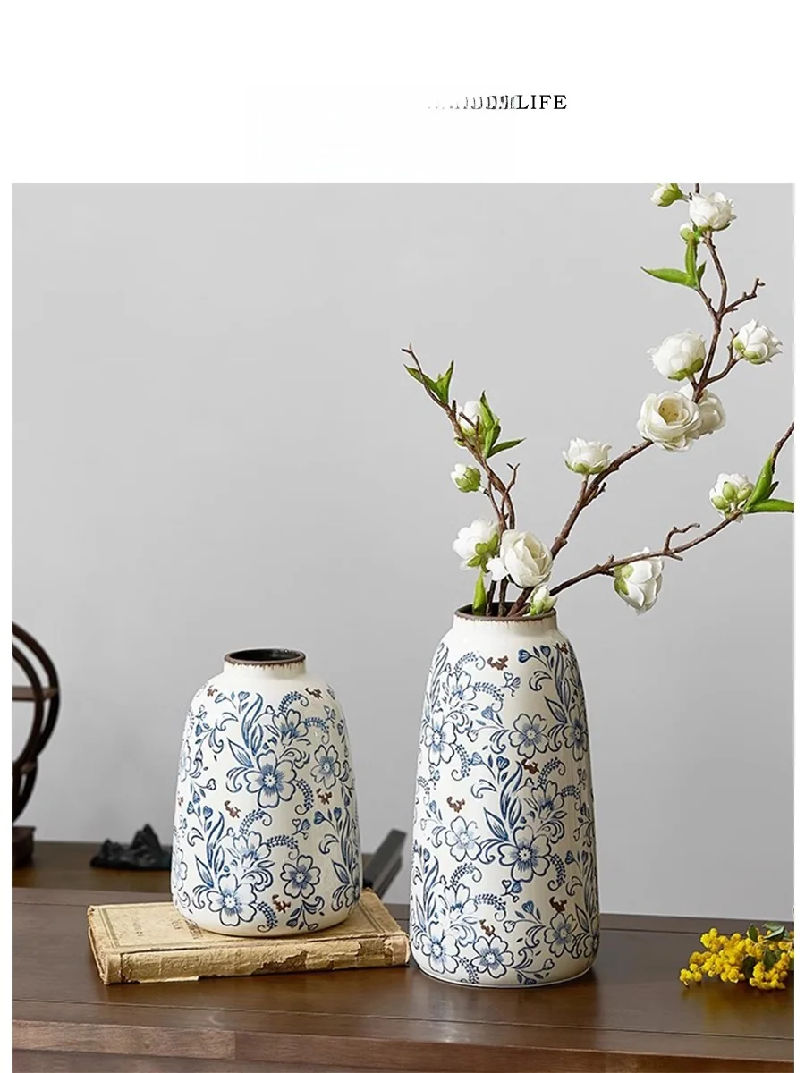 

Tlife Mottled Blue And White Porcelain Vase Retro Weathered Ceramic Flower Holder Creative Living Room Decorative Accessories