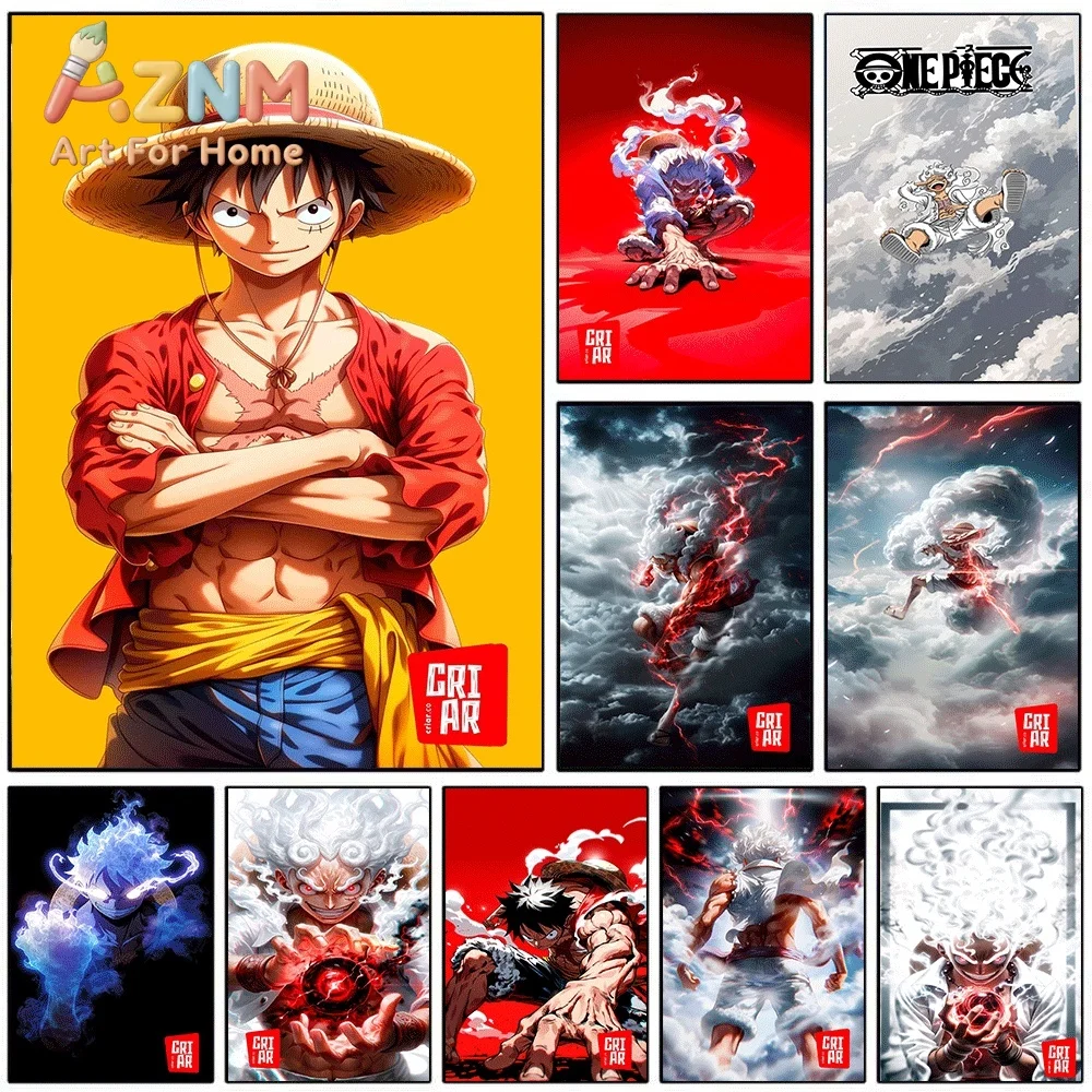 One Piece Anime Canvas Wall Art No Frame Monkey D Luffy Nika Gear 5 Print Poster for Bedroom Living Room Home Wall Decor Artwo