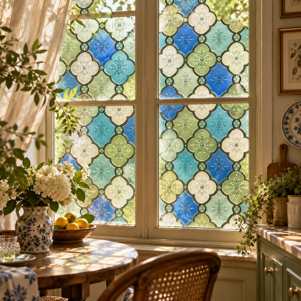 Vintage Stained Glass Window Film Static Cling Privacy Cover Decorative Glass Sticker for Bathroom Kitchen Door Cabinet