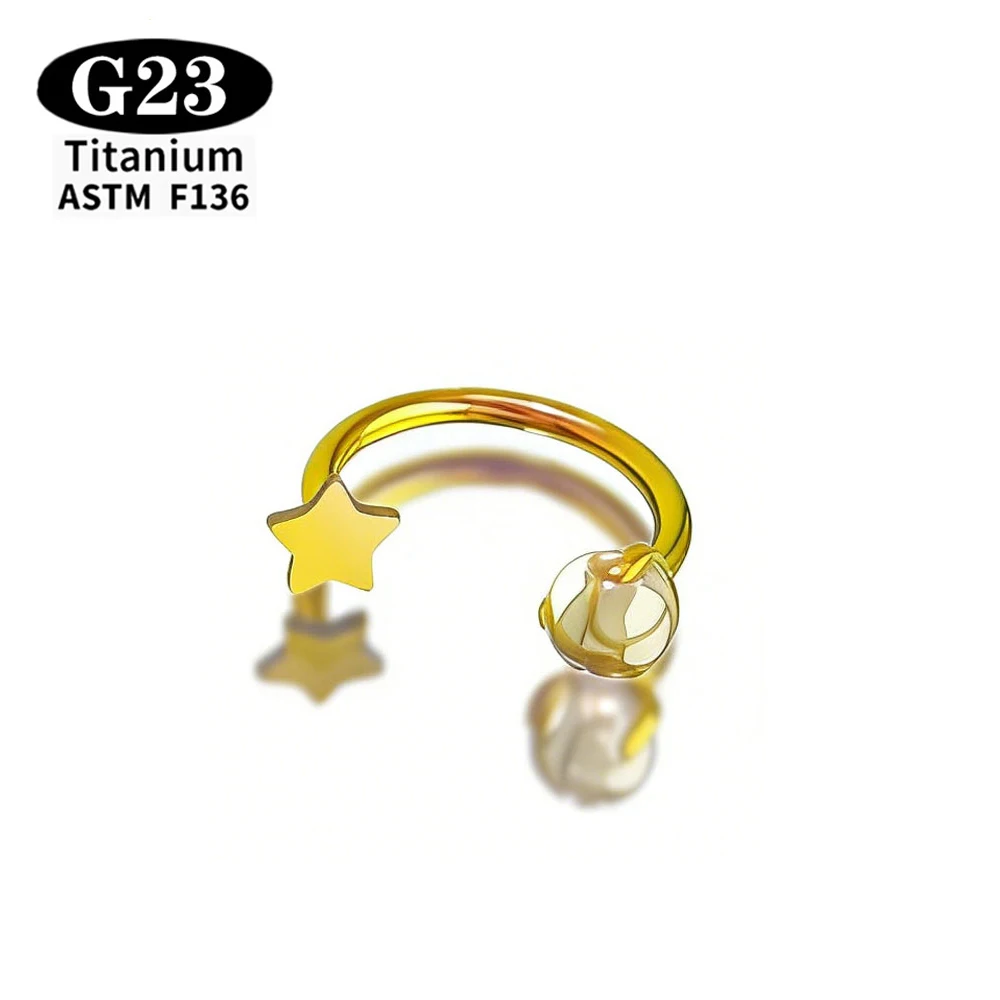 1/5 Stück ASTM F136 Titan Piercing Hufeisenring mit Innengewinde, Nasenring, Ohrring, eloxierter Stern, U-Form, Septum, Helix, Lippen-Schmuck – Detail 6