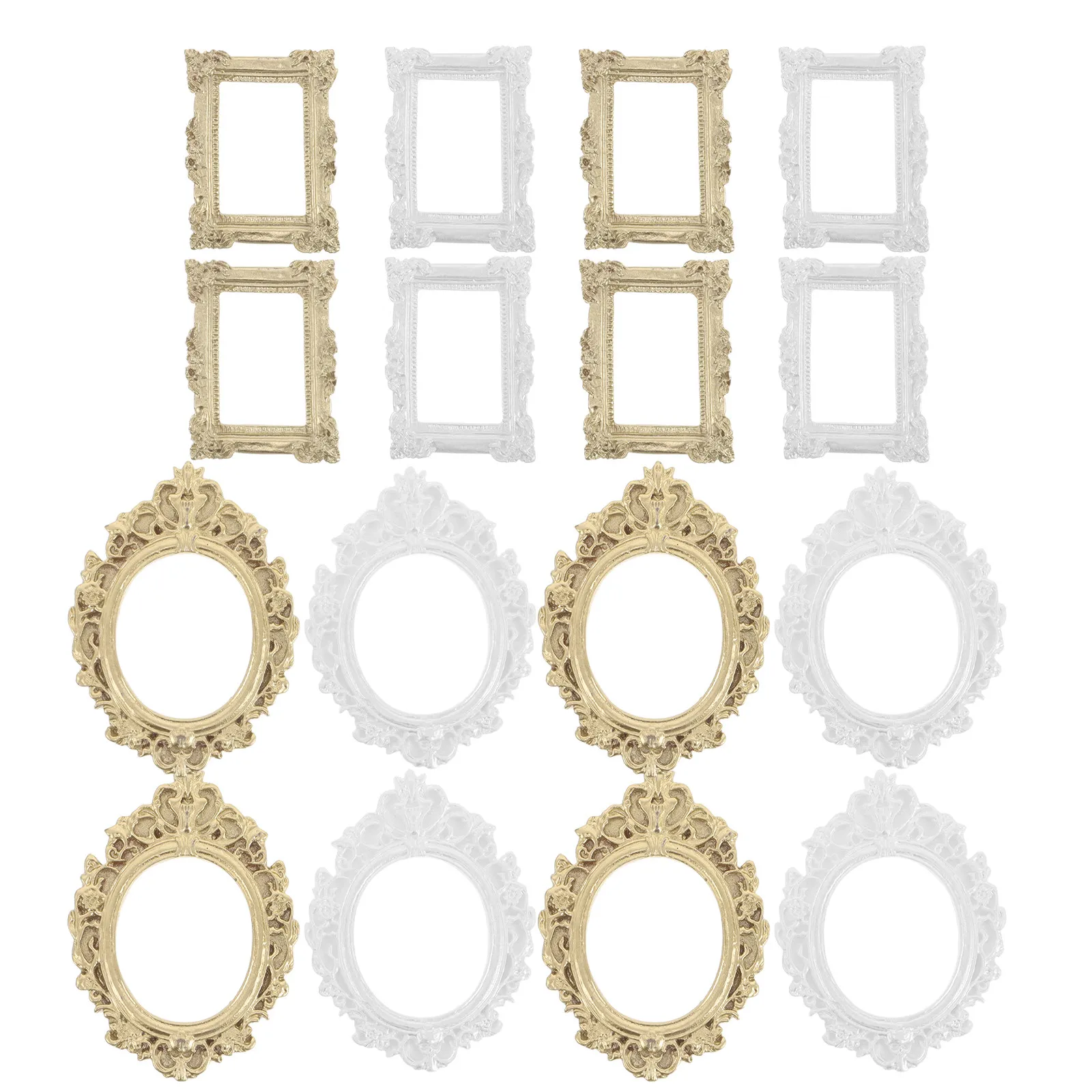 

Набор из 16 винтажных мини-фоторамок в стиле барокко, пластиковые, овальные, золотые, декоративные, для чехлов для телефонов, скрапбукинга, рукоделия, кукольных домиков