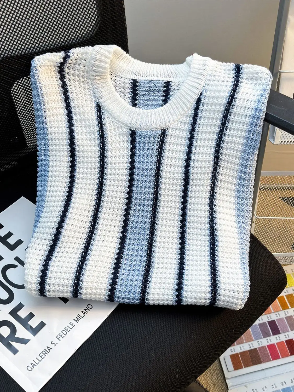 Stylish Men's Sleeveless Knit Top With Vertical Stripes Casual Daily Wear Breathable Lightweight Design