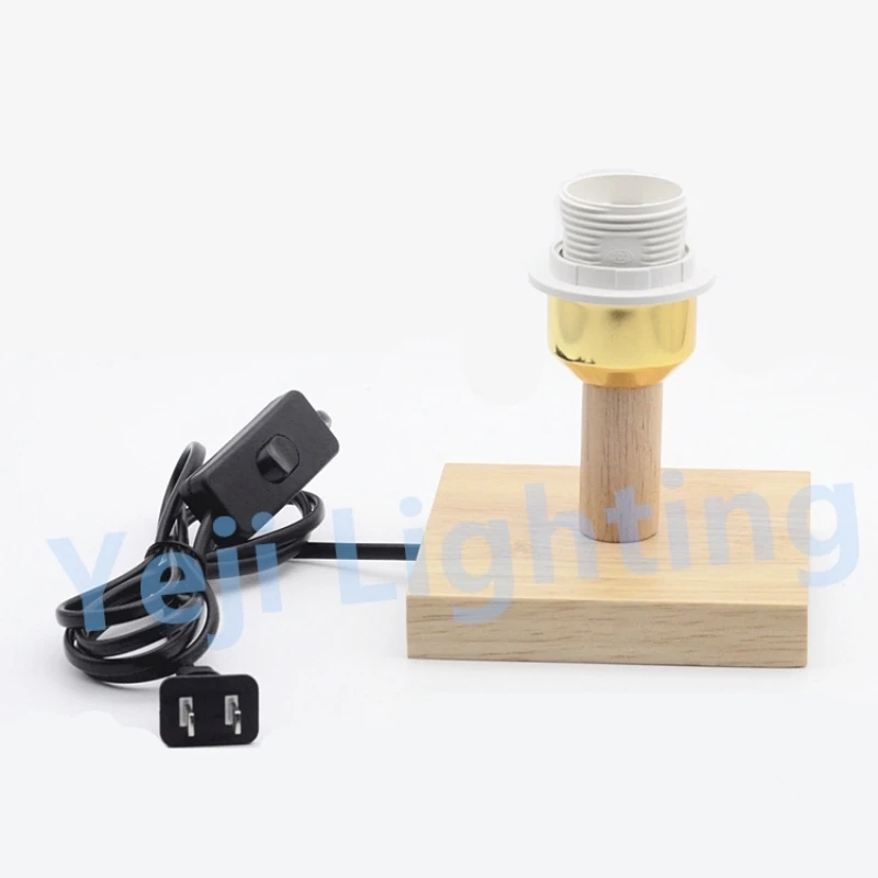 

E27 Lamp Base Modern Wood E27 Socket Lamp Holder NO/OFF Button Switch Cable Wire Cord Wooden Table Lamp Book Light Reading Room