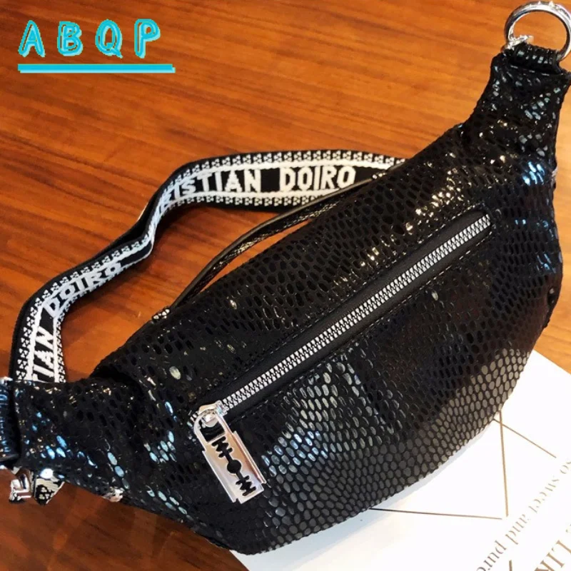 New Sequin Waist Bag Luxury Brand Genuine Leather Sequin Shiny Women's Waist Bag Large Capacity Fashion Women's Crossbody Bag