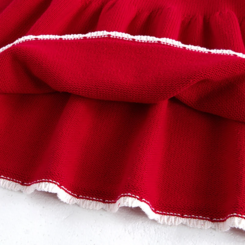 MILANCEL1-5Y Kids Clothes  Ruffle Collar Dress For Girls Knit A Line Red Dress Girls Knitwear