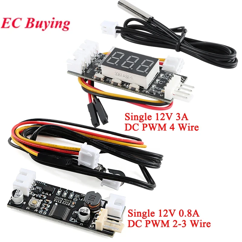 2 Stück DC 12V 4-Draht Lüfter-Drehzahlregler – PWM-Temperaturregler Mit Display & Start/Stopp, Für 3A Lüfter 25KHz