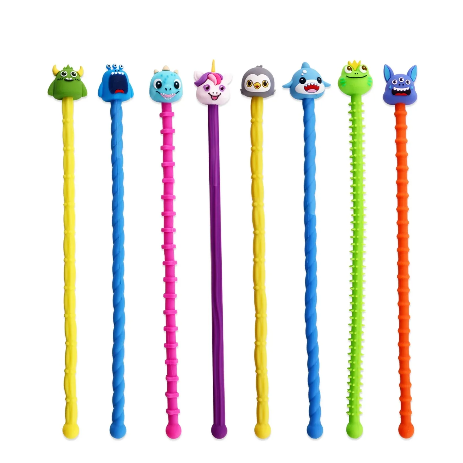 1-6pcs Cartoon Sensory Stick Fidget Toys Textured Silicone Bendable Twisting Sensory Toys Anxiety ADHD Autism Stress Relief Toys