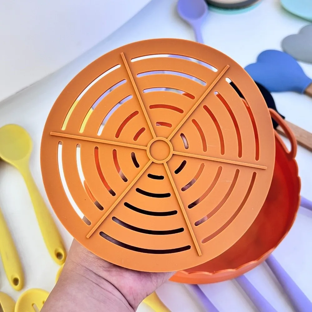 Multi-color Silicone Air Fryer Liners Non-stick Reusable 3 Grids Oven Tray Food-grade 7/8 Inch Divided Airfryer Basket