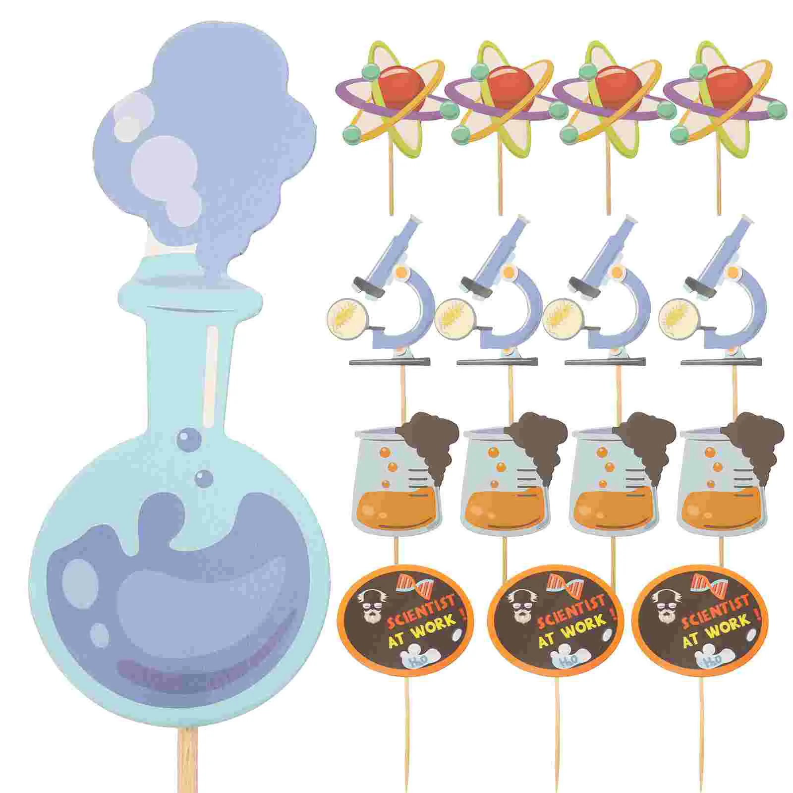 20 Pcs Science Cake Inserts Baby Science Party Decorationsations Toppers Ornament Paper Decor Themed Birthday Party Supplies