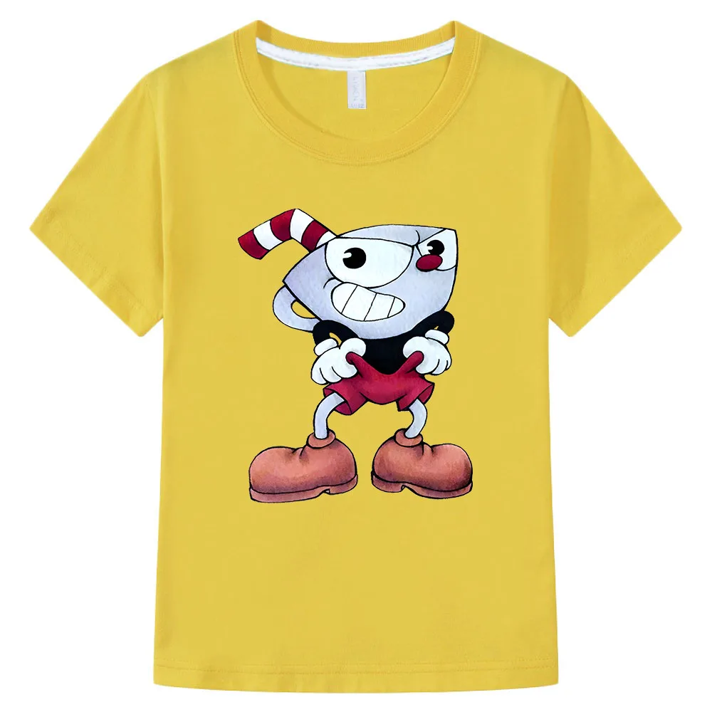 Kids Cuphead T Shirt Cuphead Dab T-Shirt Cute Toddler Tee Shirt Children Short-Sleeve 100% Cotton Tshirt for Girls and Boys Tops