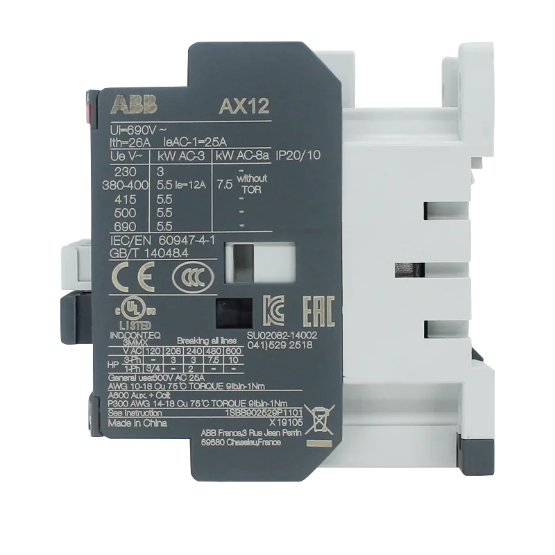 ABB 3-ploe contactors AX series 1NC or 1NO 50HZ/60HZ  24V~440V  12A  AX12-30-10 (1NO) AX12-30-01 (1NC)