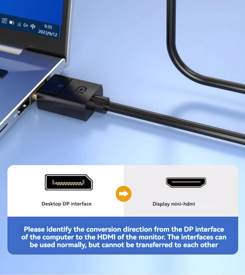DP zu Mini-HDMI-Kabel 4K Laptop-Grafikkarte an den tragbaren Monitor angeschlossen HD-Video-Verbindungsleitung 4K@60 2K@144 – Detail 4