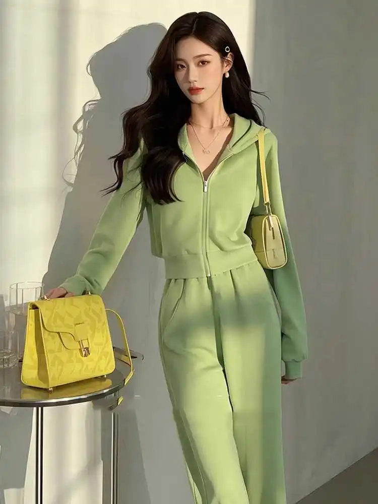 

Sli een Hoodie Set for Women Spring 2026 Casual Spor Two-Piece Suit Long Sve Zipper Closure Pants Long Pants