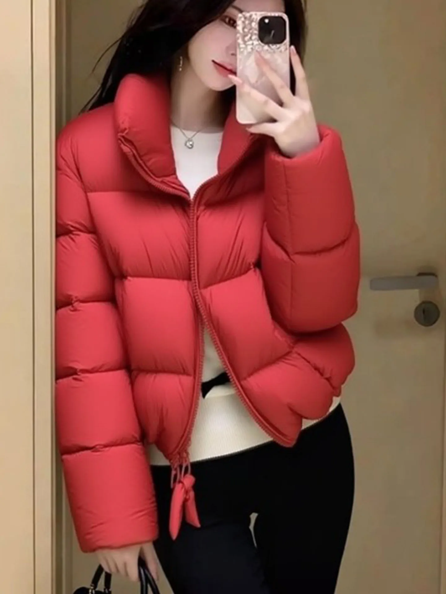 Red Puffer Jaet ort Thiened Colletto alla coreana Cappotto invernale caldo e accogliente in piumino per le donne Pendolarismo Sle Vestibilità regolare Bianco Du...