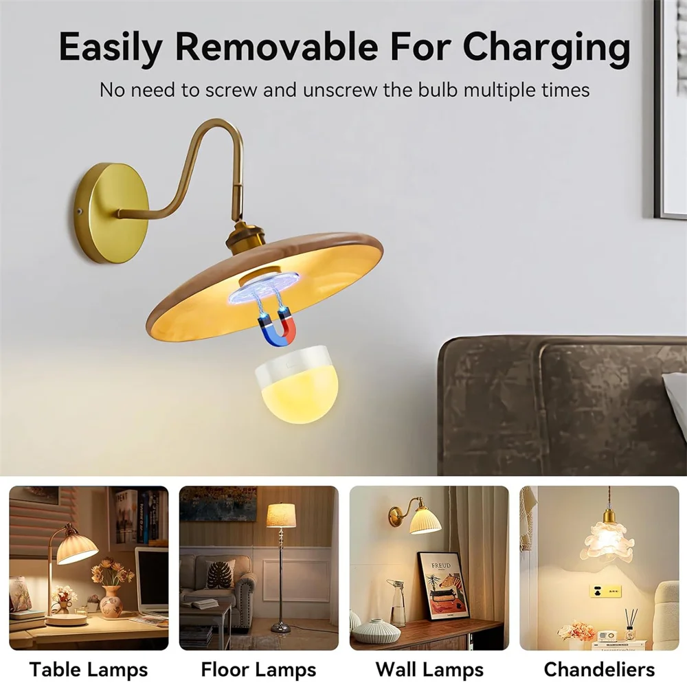 USB Rechargeable Light Bulbs E26/E27 Socket (Magnetic Detachable) &Remote Control Dimmable＆Timer Emergency Puck Lamp Wall Sconce