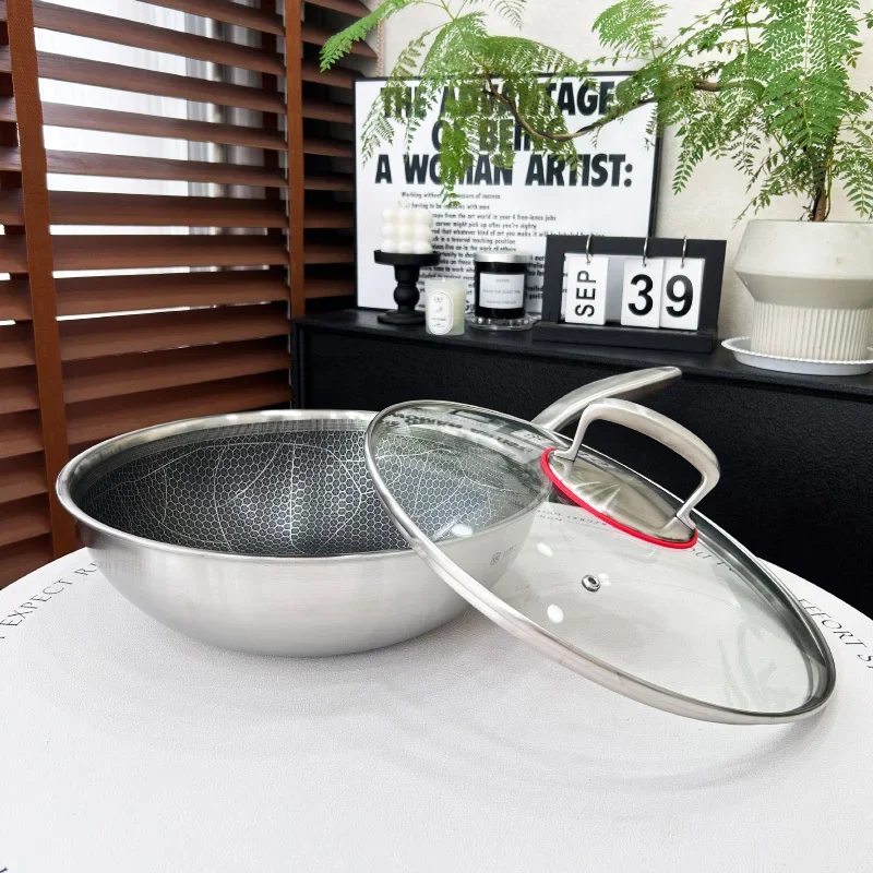 18/10 Stainless Steel Cooking Pot Light Oil Low Smoke Frying Pan Honeycomb Texture Non Stick Pot Large Capacity Kitchen Utensil