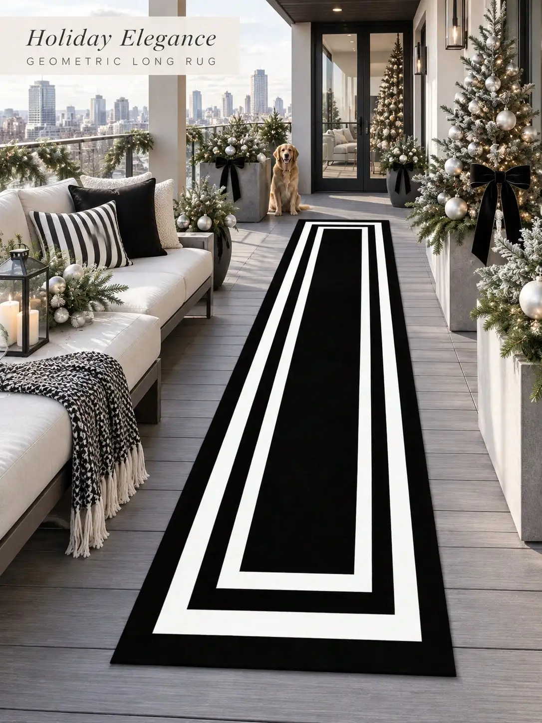 Rectangle Border Aisle Runners Hallway Kitchen Entryway Runner Rugs with Line Frame Living Room Floor Decor Long Carpet Bedroom Corridor Apartment Home Foyer Christmas Thanksgiving Anniversary Birthday Housewarming Gifts for Family and Friends