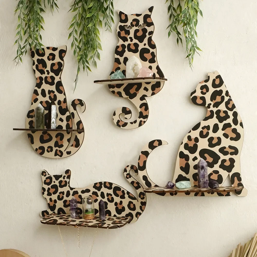 Creative Wooden Animal Leopard Print Wall Shelves Crystal Display Stand Storage Jewelry Storage Rack Room Living Room Wall Decor