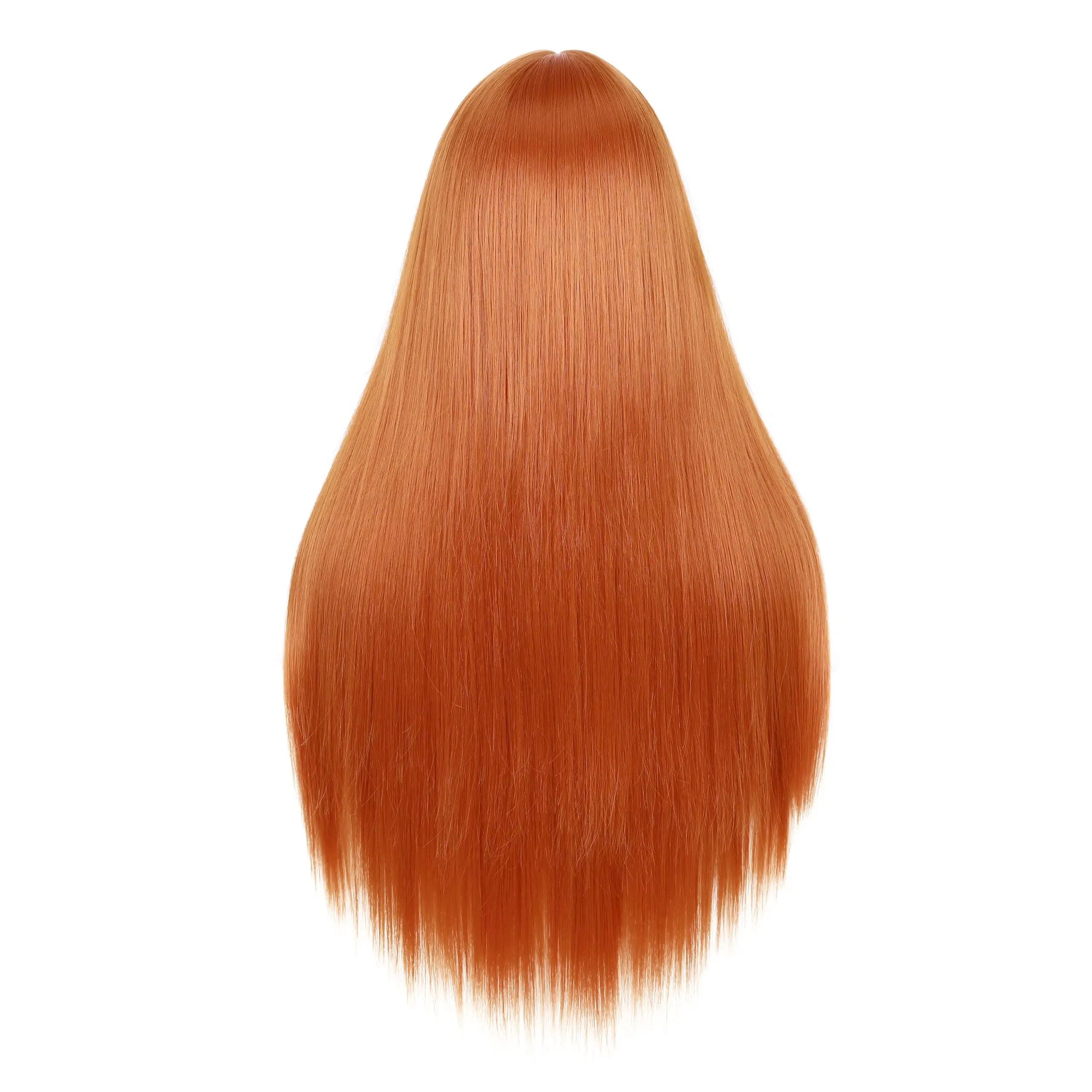 Orange Long Straight Hair Synthetic Wig for Halloween Party, Cosplay Wig, Everyday Wig, High-Temperature Hair Silk Wig Set