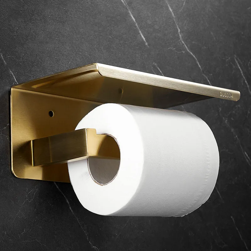 

Brushed Gold/Gun Gray/Black 304 Stainless Steel Toilet Paper Holder Wall Mounted Roll Holder Phone Storage Hanger Tissue Box