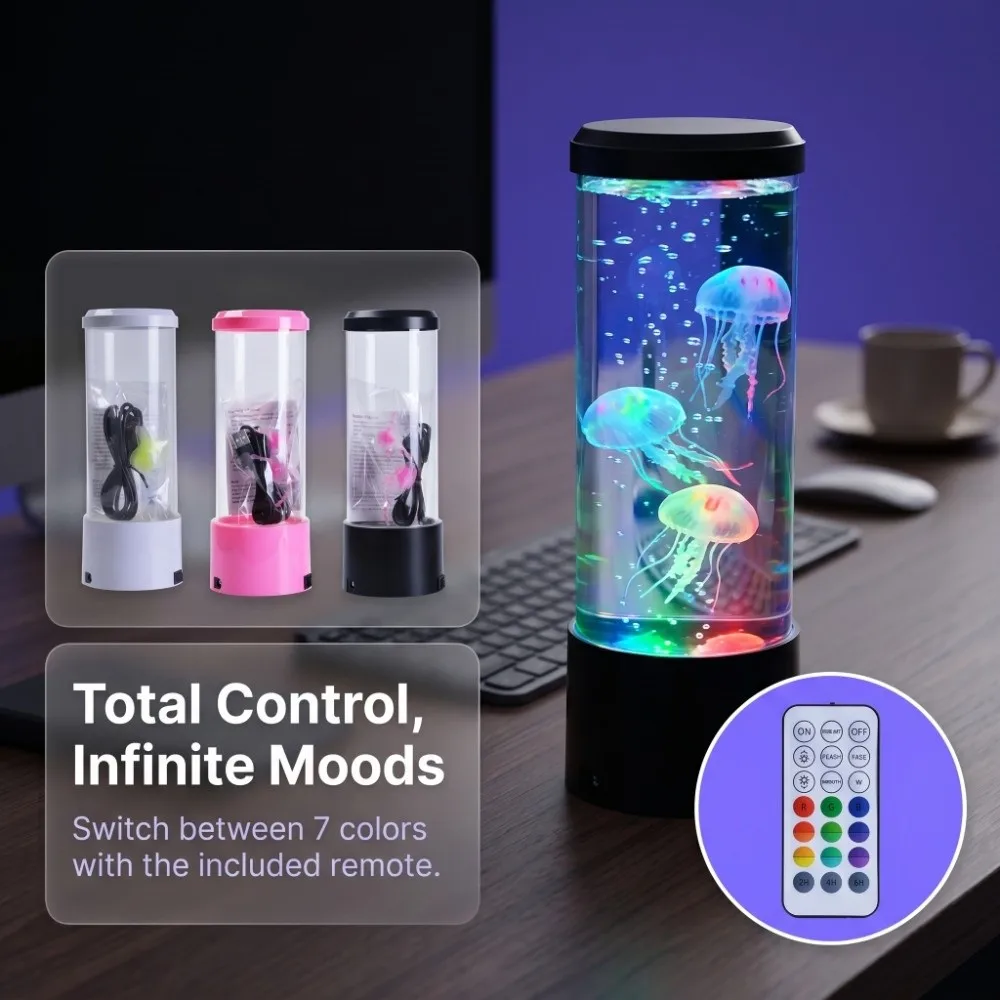 7-Color Changing LED Jellyfish Night Light Acrylic USB Fantasy Aquarium Lamps Remote Control Colorful Home Decoration Light