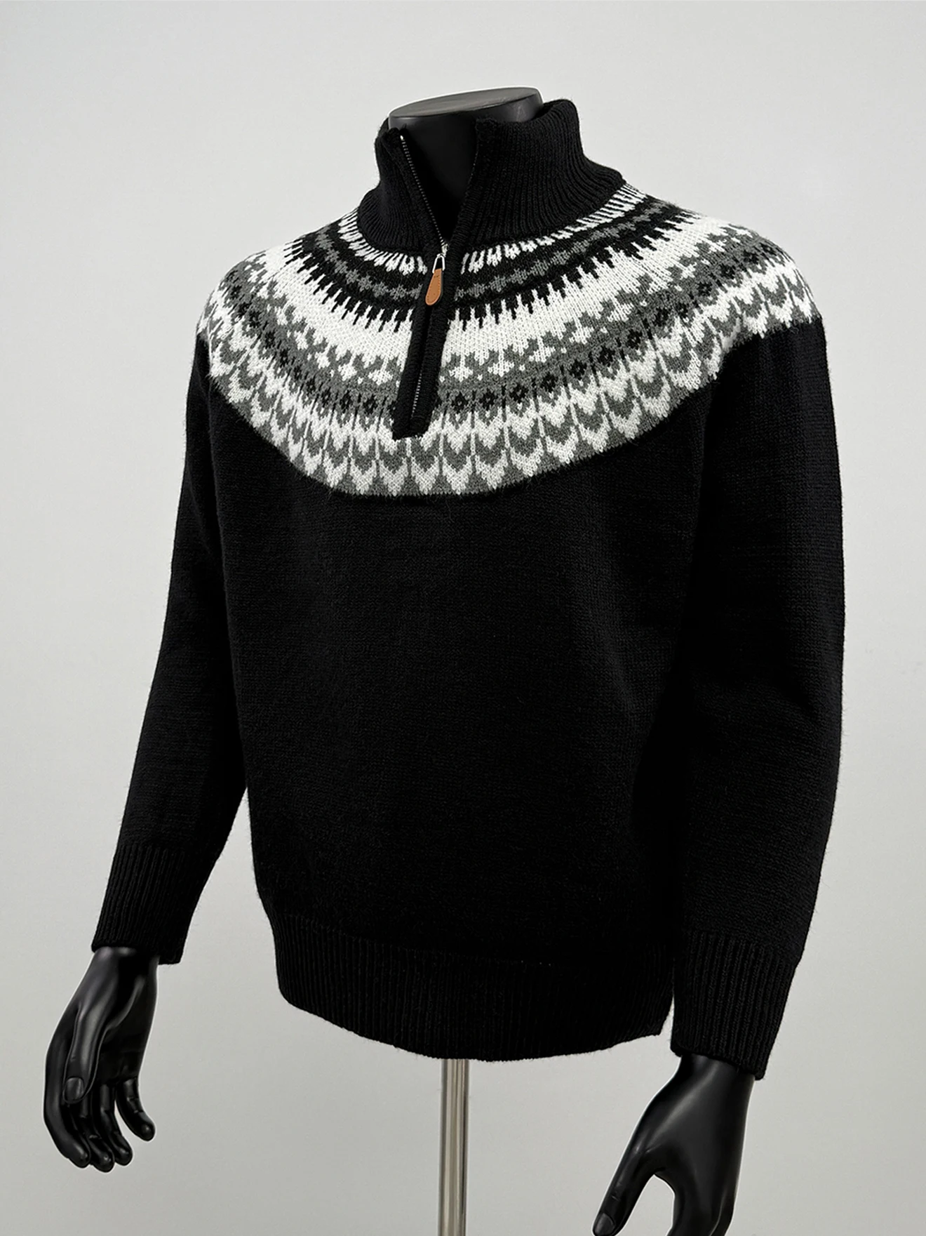 

Свободный трикотажный свитер на молнии больших размеров, 300 Pou, в этническом стиле, для расслабленного образа, осенне-зимний, американский кэжуал, с геометрическим узором