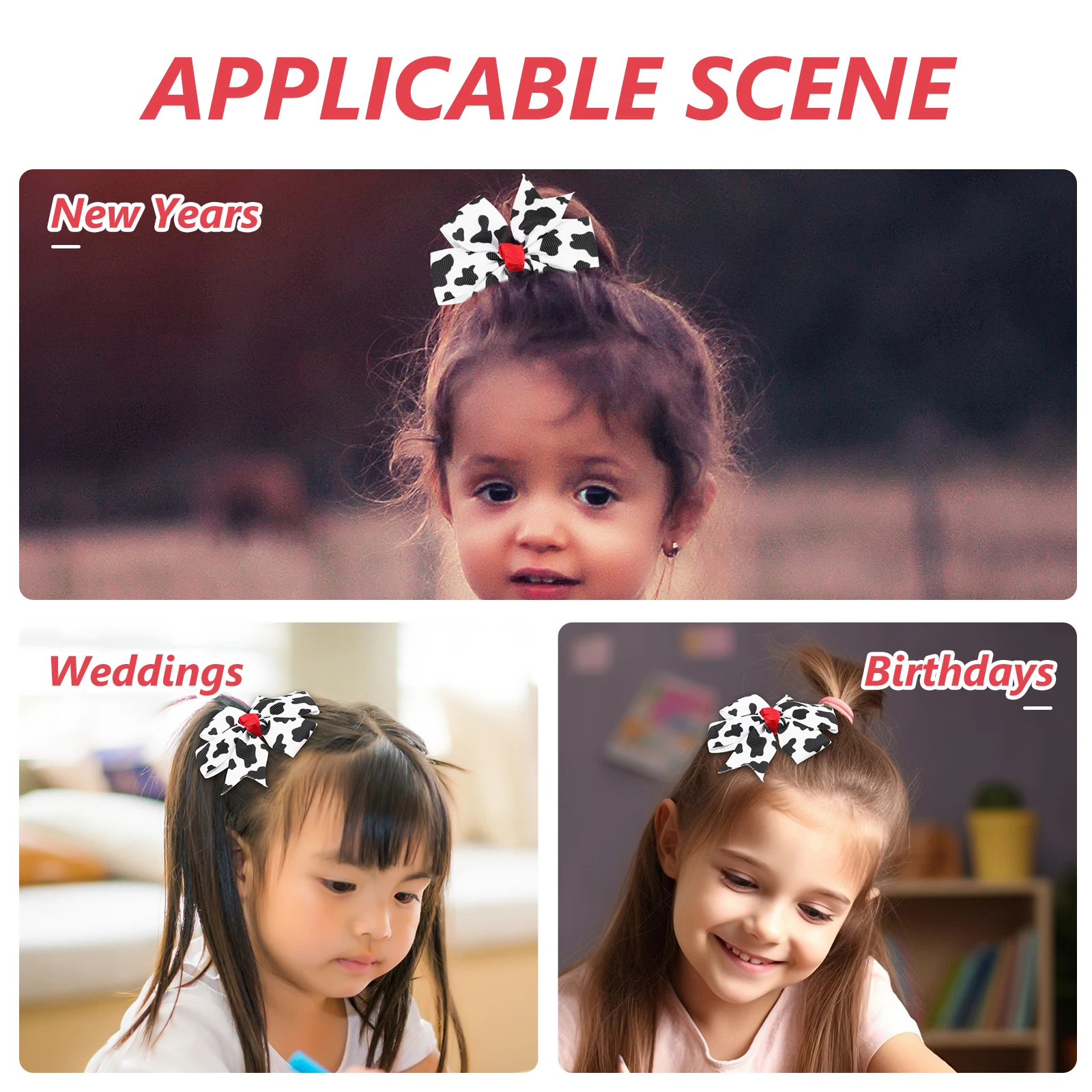 

2pcs Bow Hair Clips Cow Print Fabric Adorable Accessories Girls Women Hairstyle Casual Formal Events Secure Longlasting