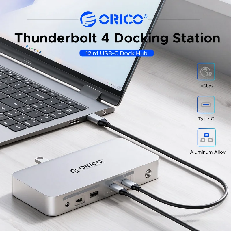 ORICO Thunderbolt4 Docking Station 40Gbps 12‑in‑1 USB‑C Dock Hub Splitter PD85W 8K DP HDMI Daisy‑Chain RJ45 Card Reader for PC