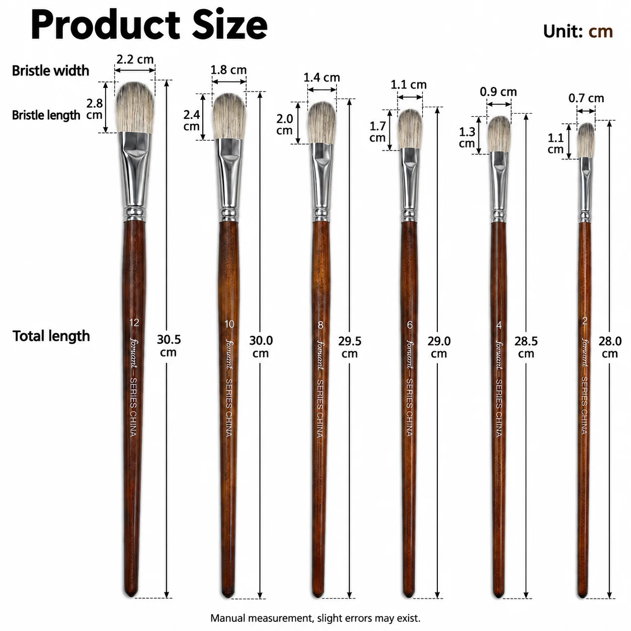 Jowoart 6 Piece Mixed Hair Filbert Paint Brush Set with Long Wood Grain Handles for Oil Acrylic Gouache Painting and Art Drawing