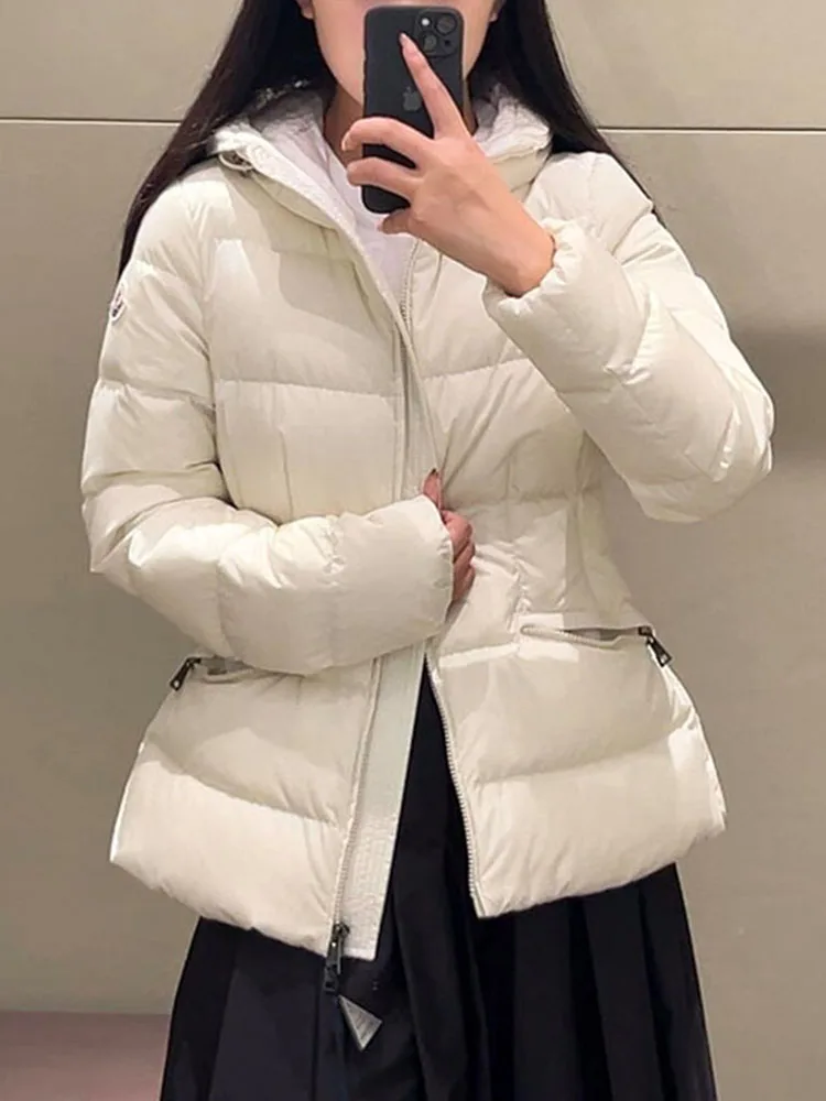 Ele White Puffer Jaet Cappotto invernale Faion Thiened da donna Coreano Sle Pendolarismo Taglio dritto Design a vita alta
