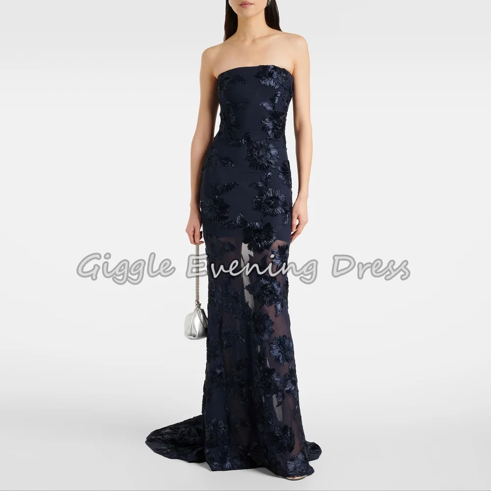 

Giggle Tulle Mermaid Strapless Appliques Draped Floor Length Simple Saudi Evening Party Dresses For Women 2025 With Sleeveless