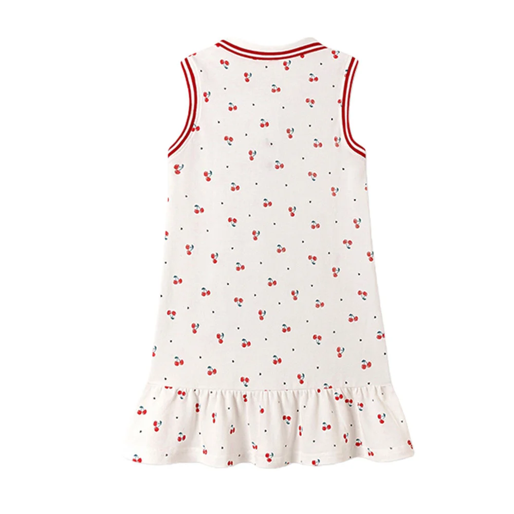 Sleeveless Girls Dresses Collar Cherry Printed Cute Summer Baby Girls Party Birthday Fashion Clothing Kids Frocks