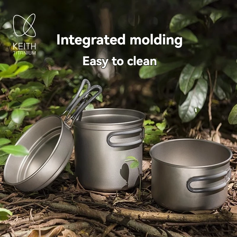 2-3 people pure titanium pot set outdoor titanium pot lunch box titanium tableware camping and camping cooking utensils