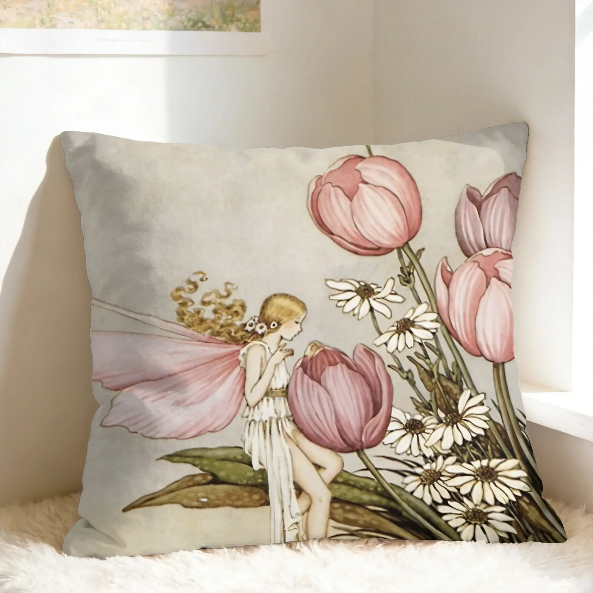 Tulip Spring Pillow Cover  Square Cushion Cover Cute Funny Pillow Case For Couch Sofa Bedroom