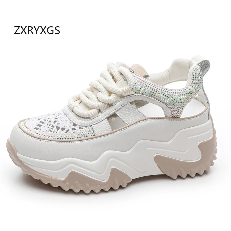 

ZXRYXGS/2025 новые летние дышащие сандалии из натуральной кожи, сандалии на платформе, обувь со стразами, женские модные сандалии