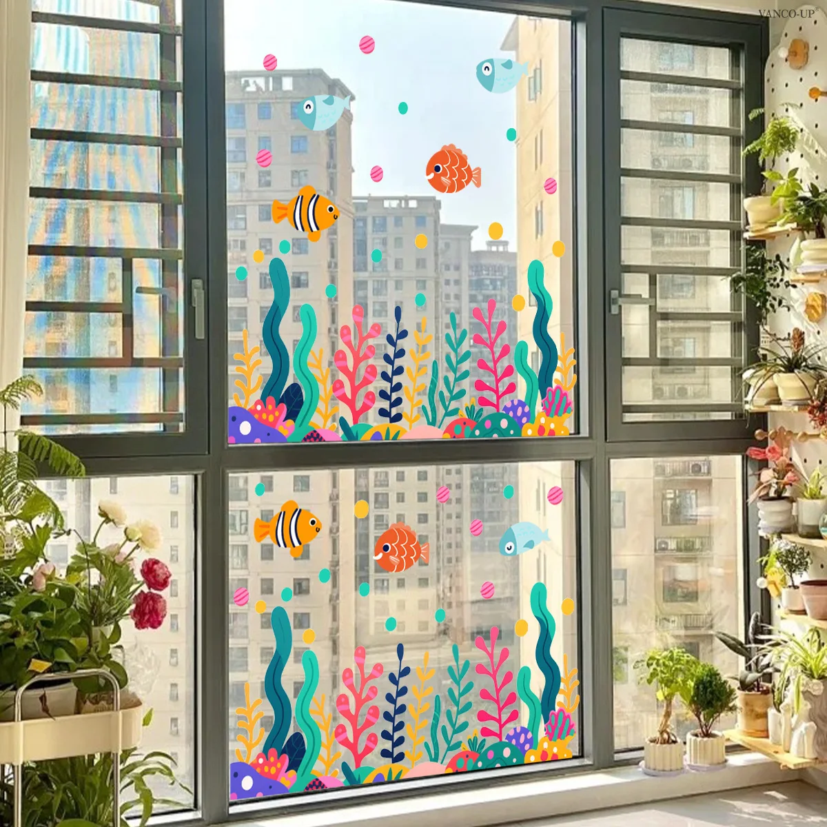 Fotografia 4: Adesivo Eletrostático Visível de Dupla Face para Janela e Parede com Desenho de Peixe e Coral para Decoração de Lojas e Residências