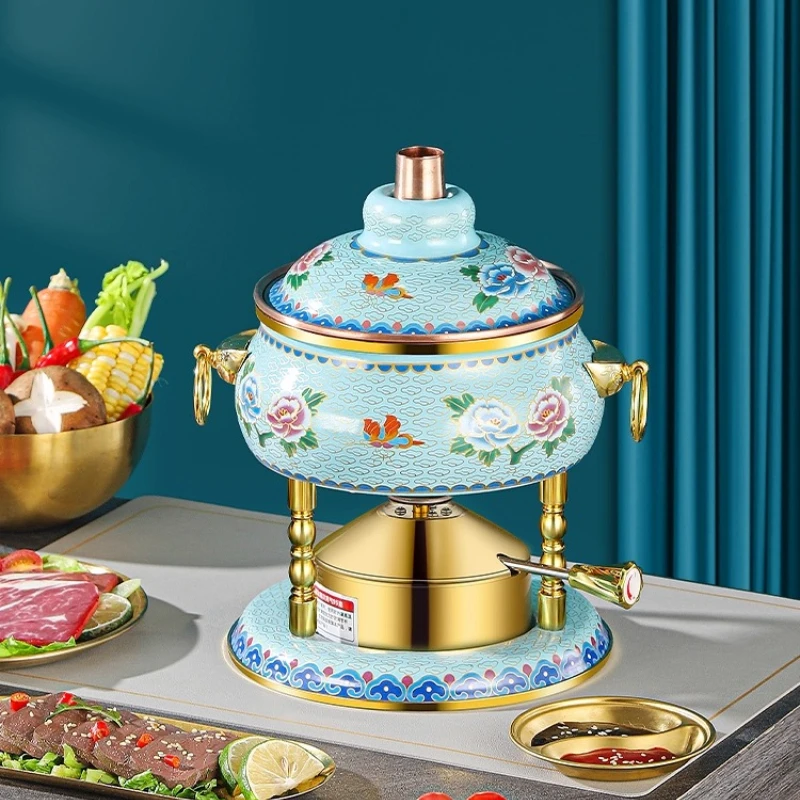 Enamel Color Inflatable Small Hot Pot Pure Copper Gas Stove Shabu Shabu Hot Pot Shabu Pot Cookware Old Beijing Hotpot Cookware